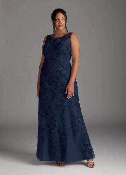 Dark Navy Mermaid Lace Chiffon Dress