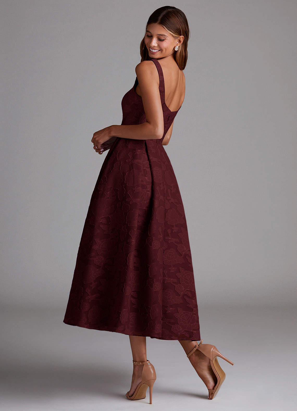Amalie Wine A-Line Midi Dress