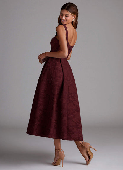 Amalie Wine A-Line Midi Dress