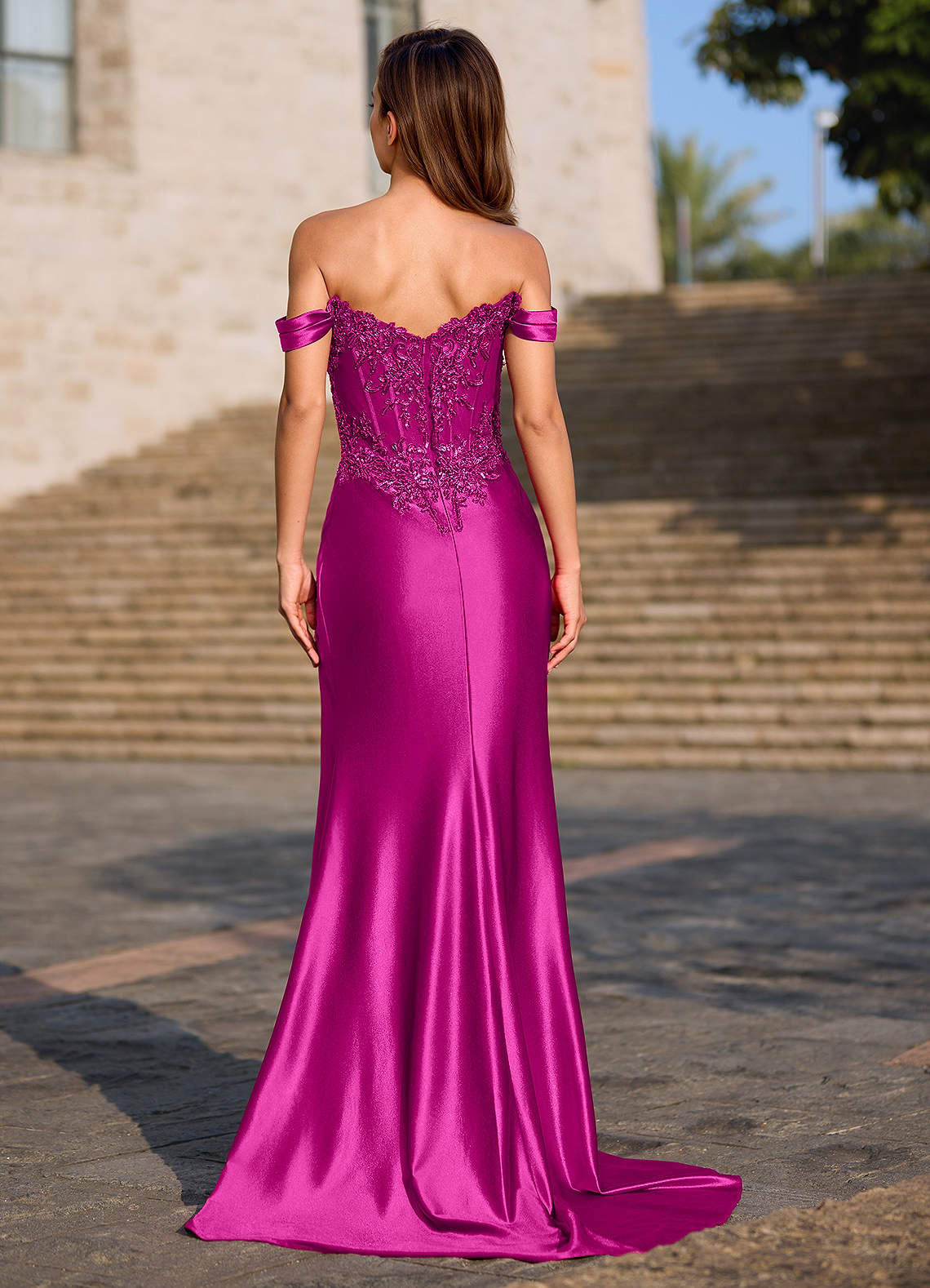 Opulence Magenta Floral Corset Prom Dress