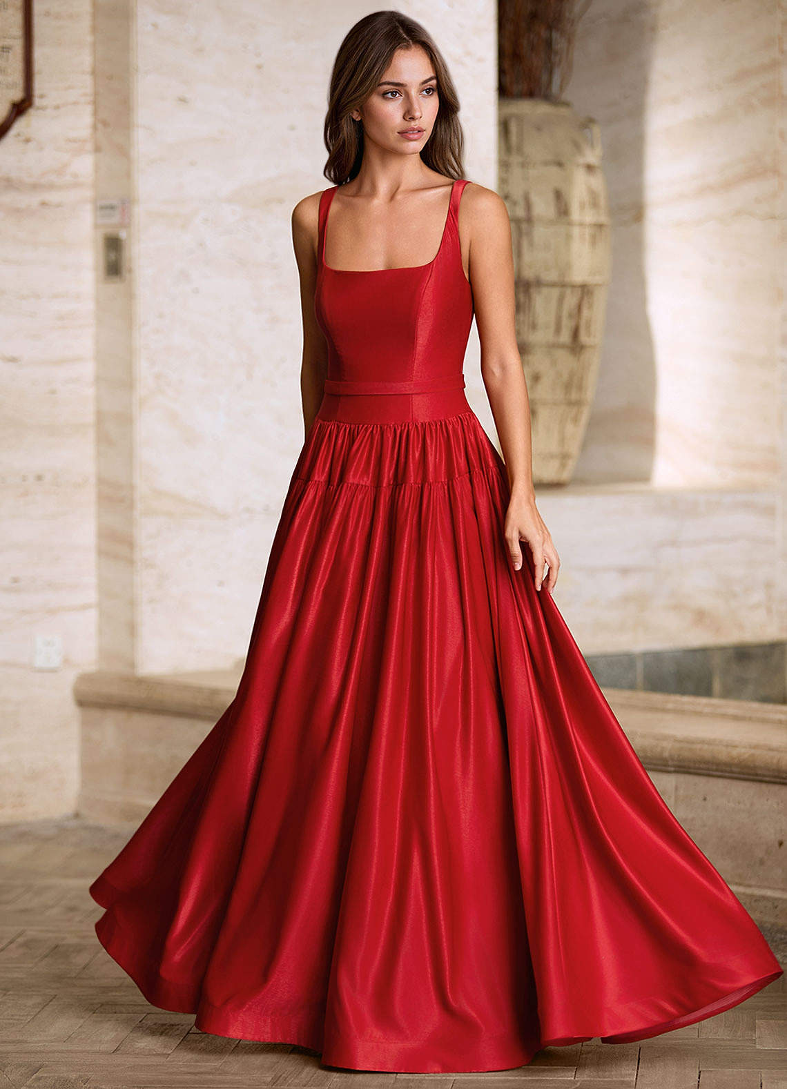 Arora Red Square Neckline Prom Dress
