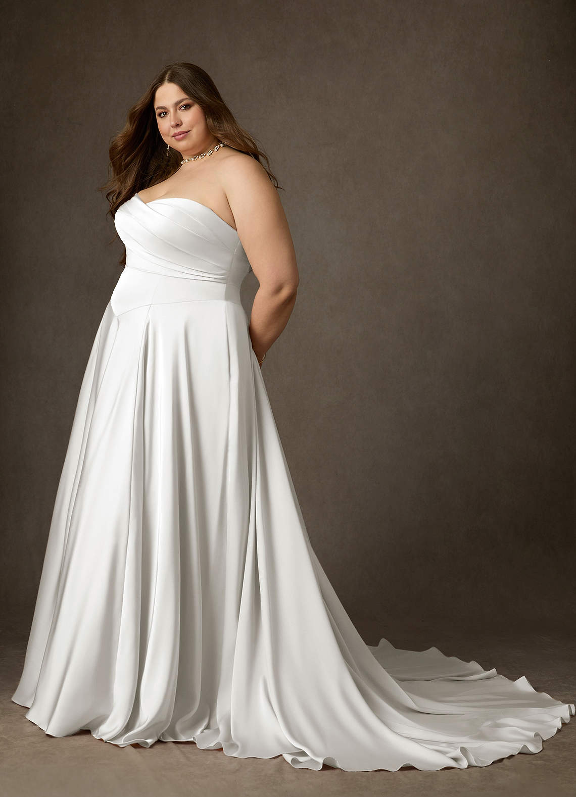 Diamond White A-Line Strapless Stretch Satin Dress