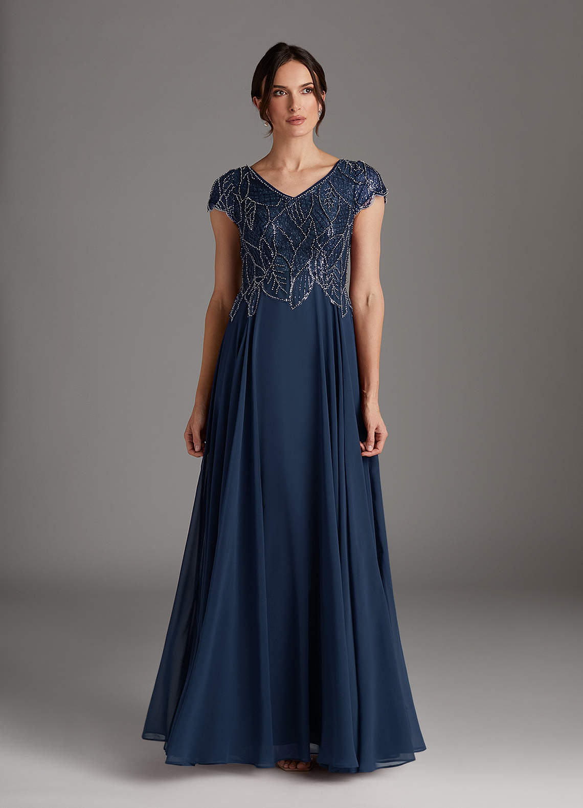 Dark Navy A-Line Sequins Chiffon Dress