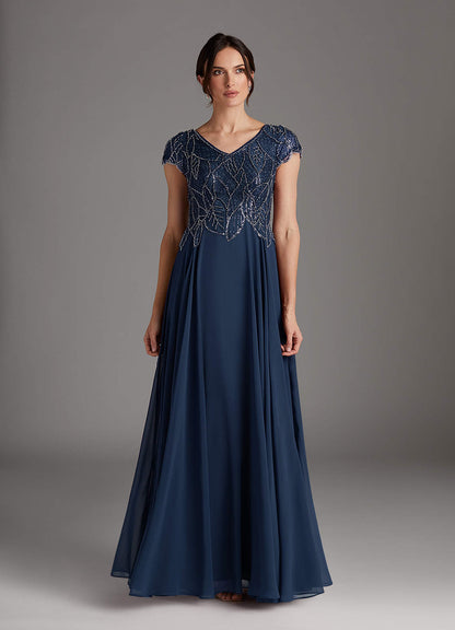 Dark Navy A-Line Sequins Chiffon Dress