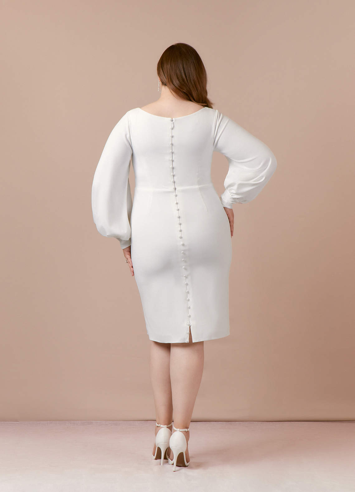 Diamond White Sheath Square Neckline Stretch Crepe Dress