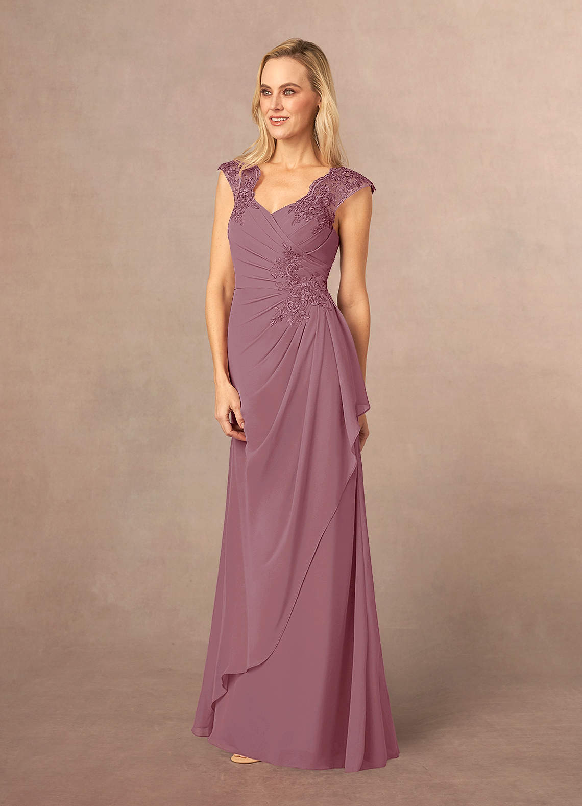 Vintage Mauve A-Line Queen Anne Lace Chiffon Dress