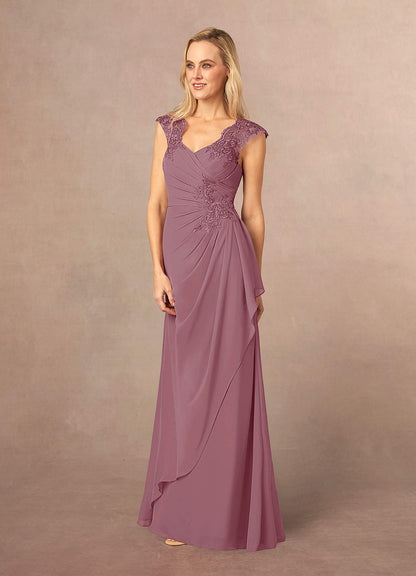 Vintage Mauve A-Line Queen Anne Lace Chiffon Dress