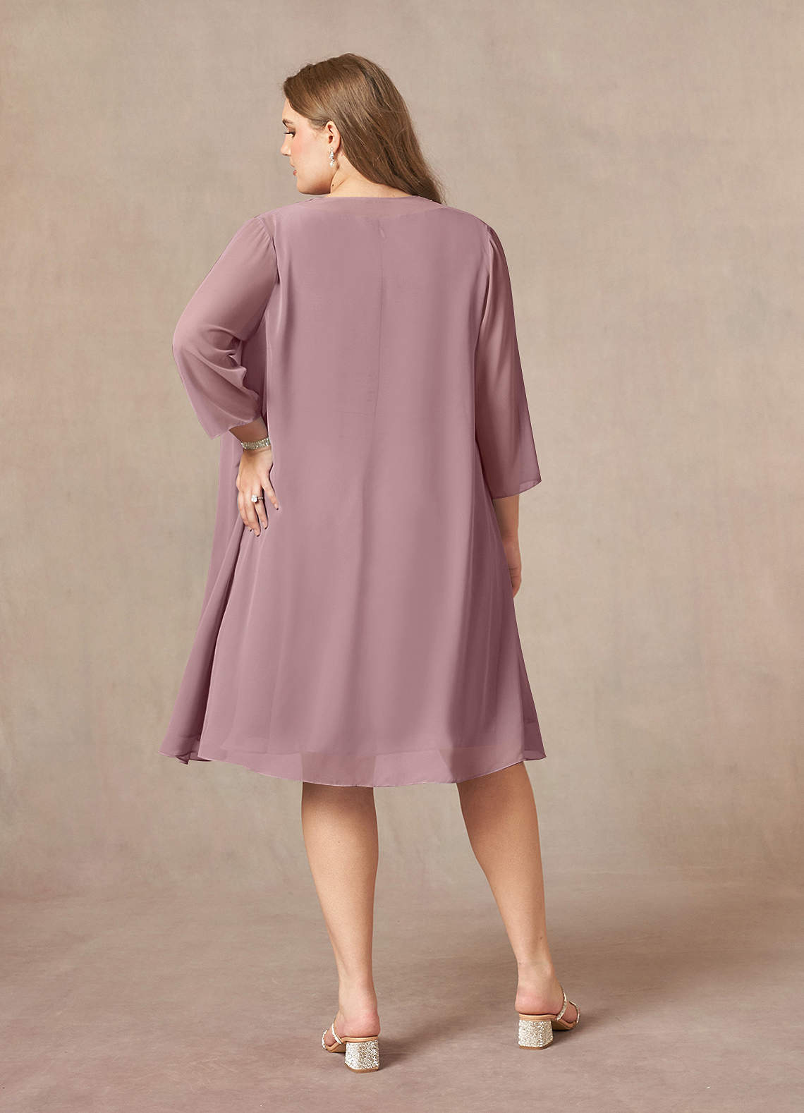 Dusty Rose A-Line Scoop Pleated Chiffon Dress