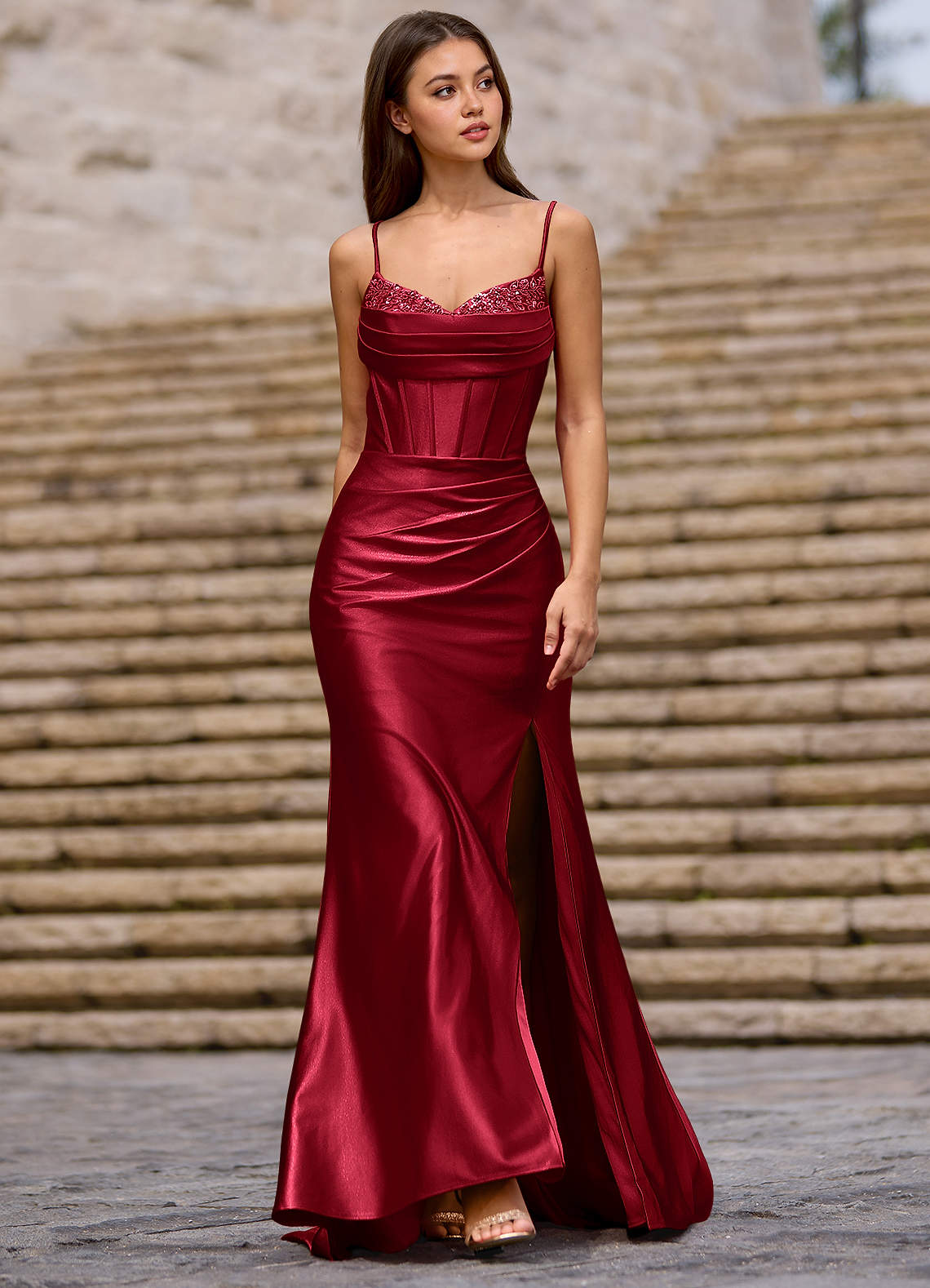 Glow Burgundy Silk-Like Satin Prom Dress  Dress