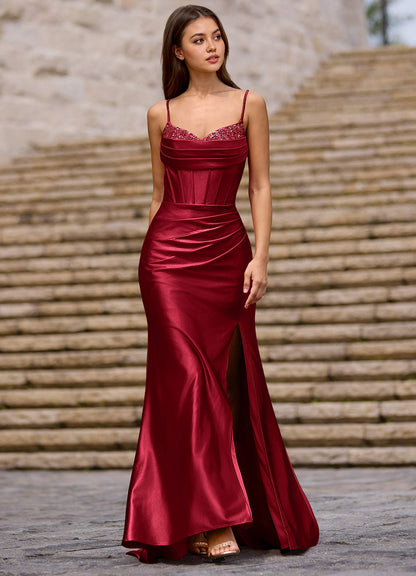 Glow Burgundy Silk-Like Satin Prom Dress  Dress