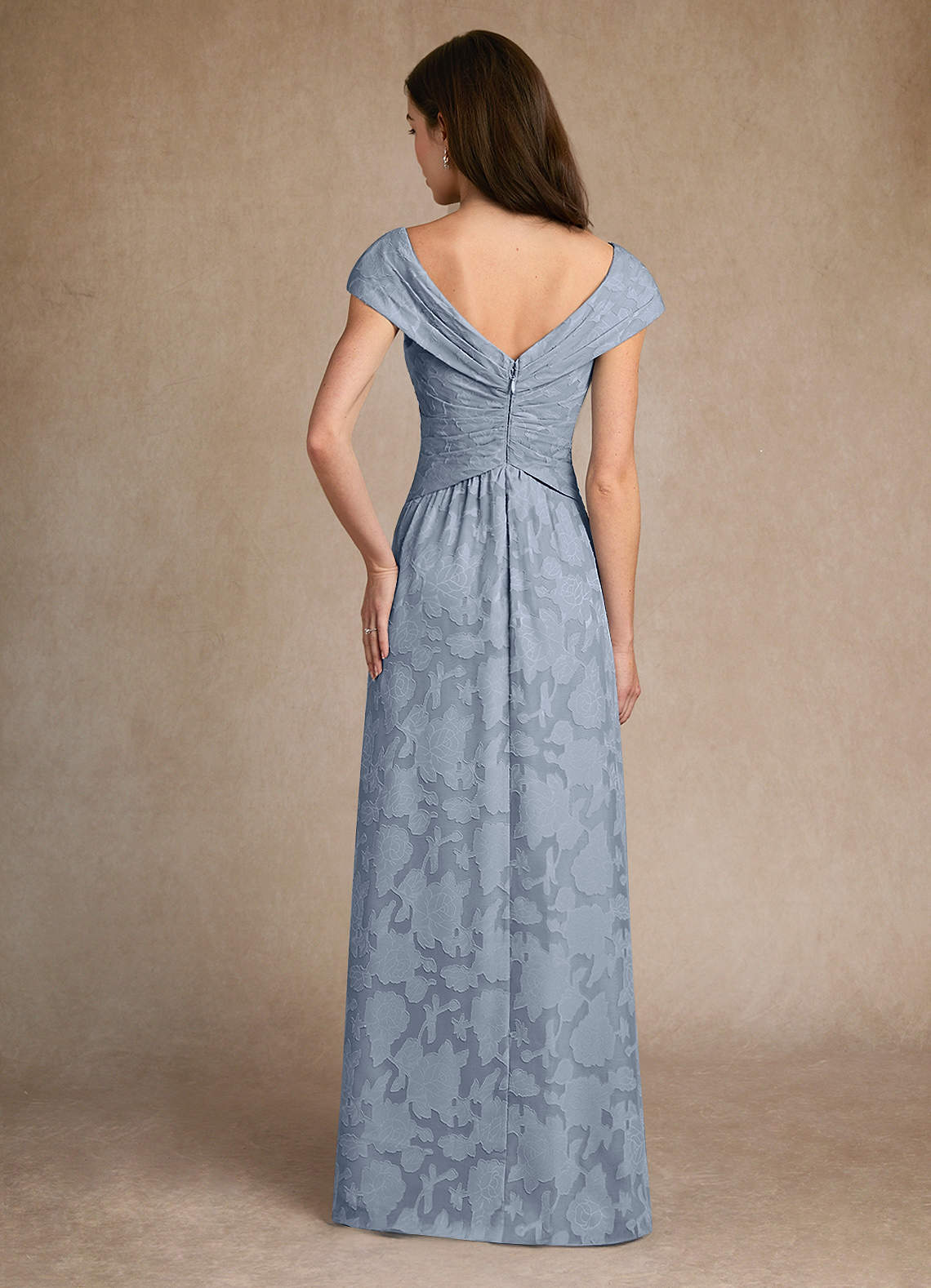 Dusty Blue A-Line Pleated Floral Burnout Dress