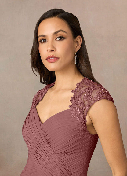 Desert Rose A-Line Queen Anne Sequins Chiffon Dress