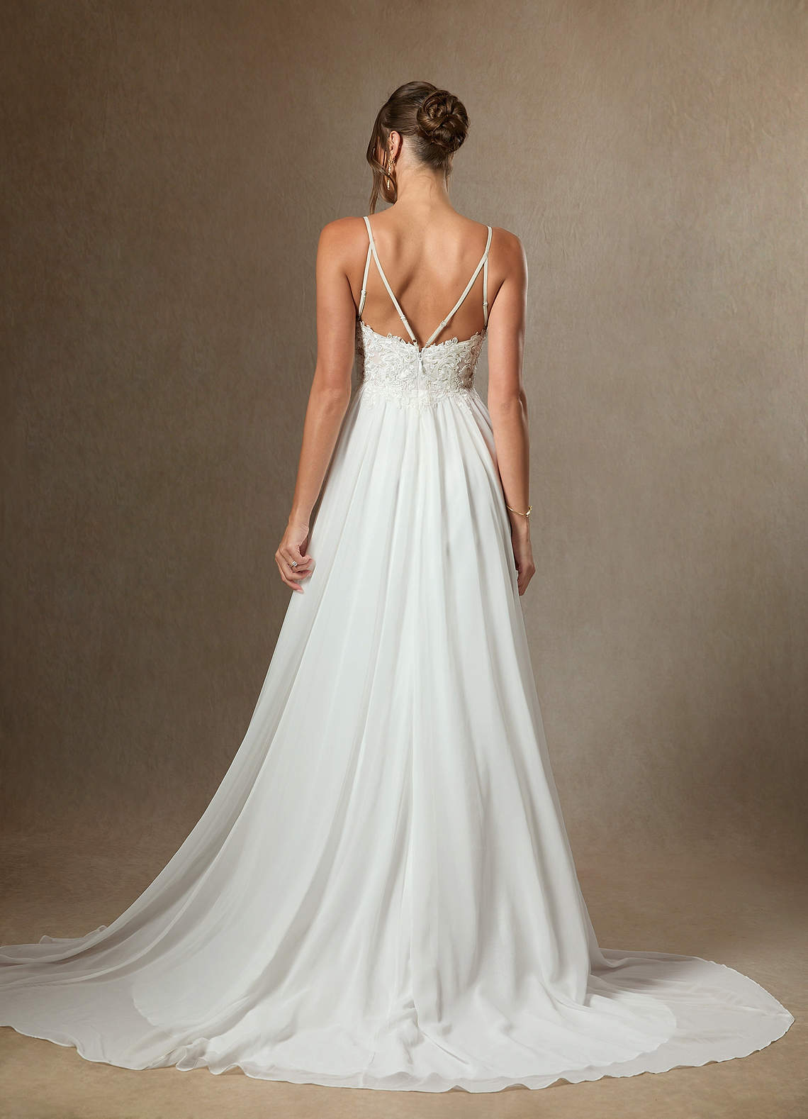 Diamond White A-Line Lace Chiffon Dress