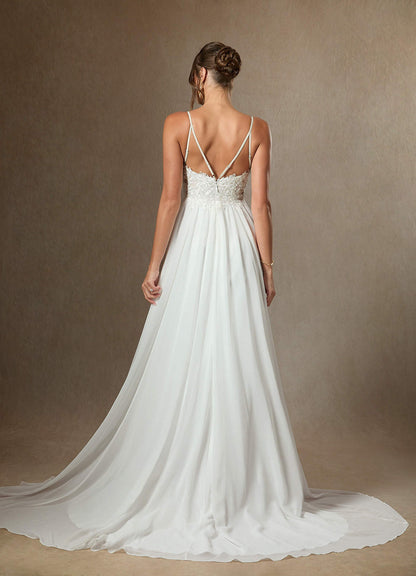 Diamond White A-Line Lace Chiffon Dress