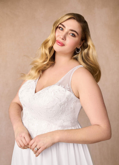 Diamond White A-Line Sequins Chiffon Dress