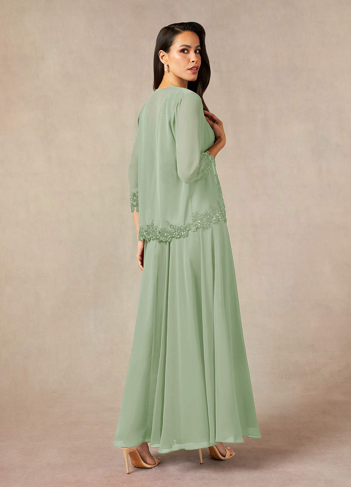 Dusty Sage A-Line Sequins Chiffon Dress