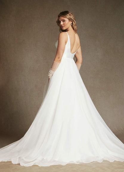 Diamond White A-Line V-Neck Mikado Dress