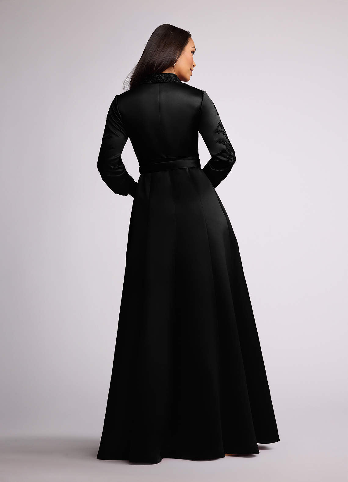 Black A-Line Lace Matte Satin Dress