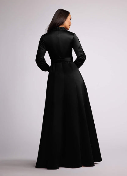 Black A-Line Lace Matte Satin Dress