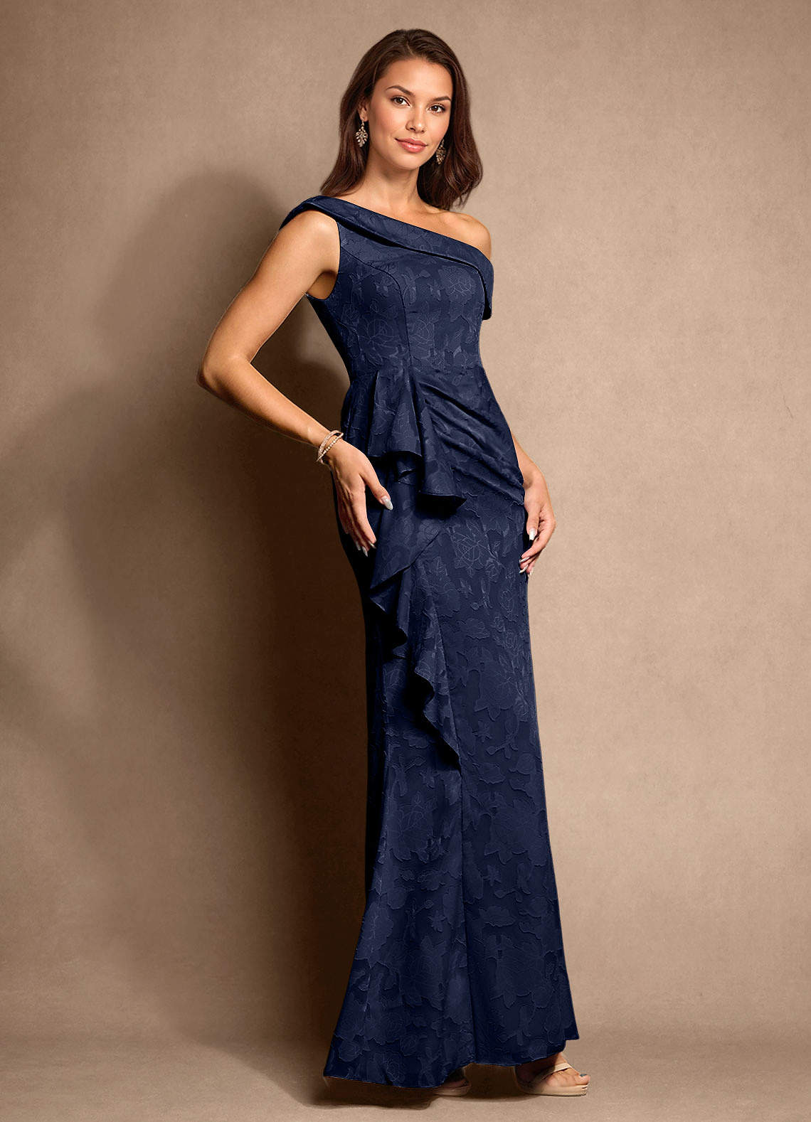 Dark Navy A-Line Pleated Floral Burnout Dress