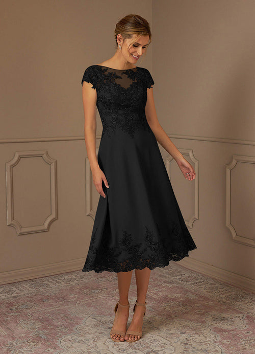 Black A-Line Scoop Lace Dress