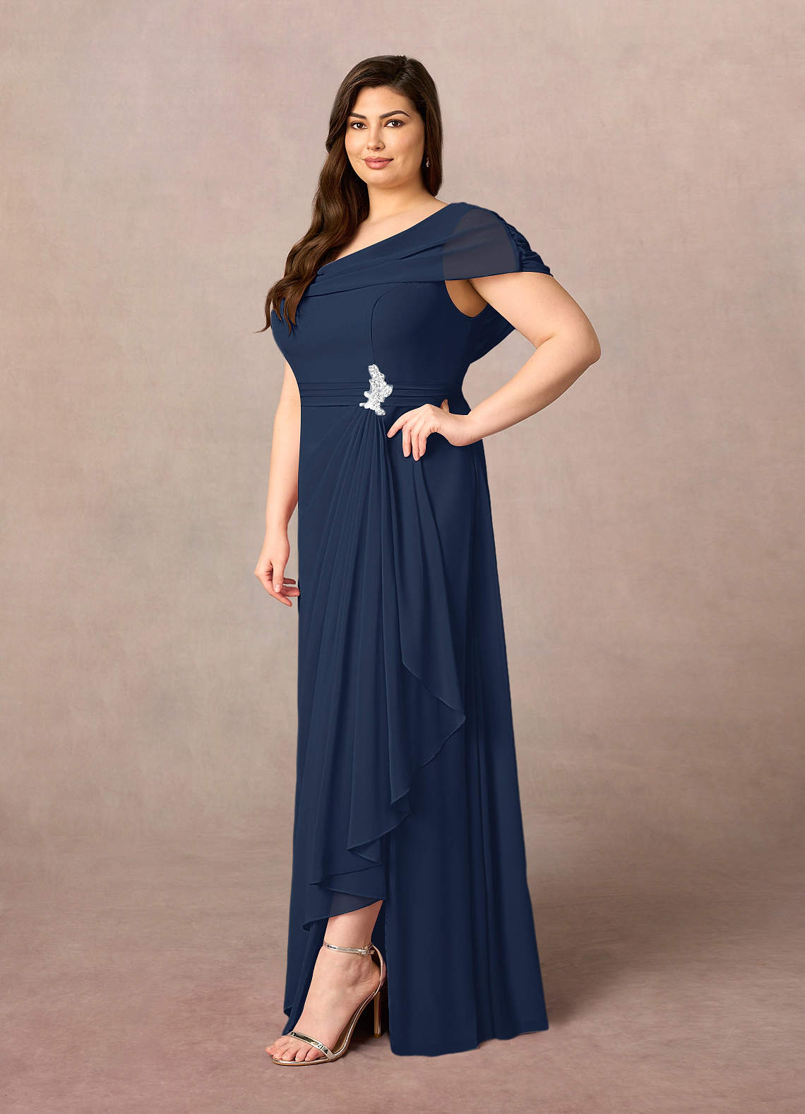 Dark Navy A-Line Side Slit Chiffon Dress