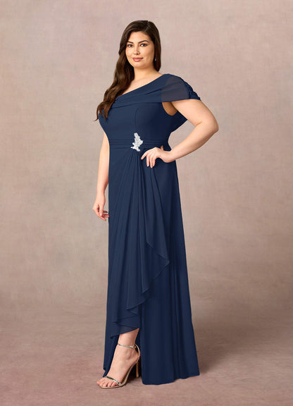 Dark Navy A-Line Side Slit Chiffon Dress
