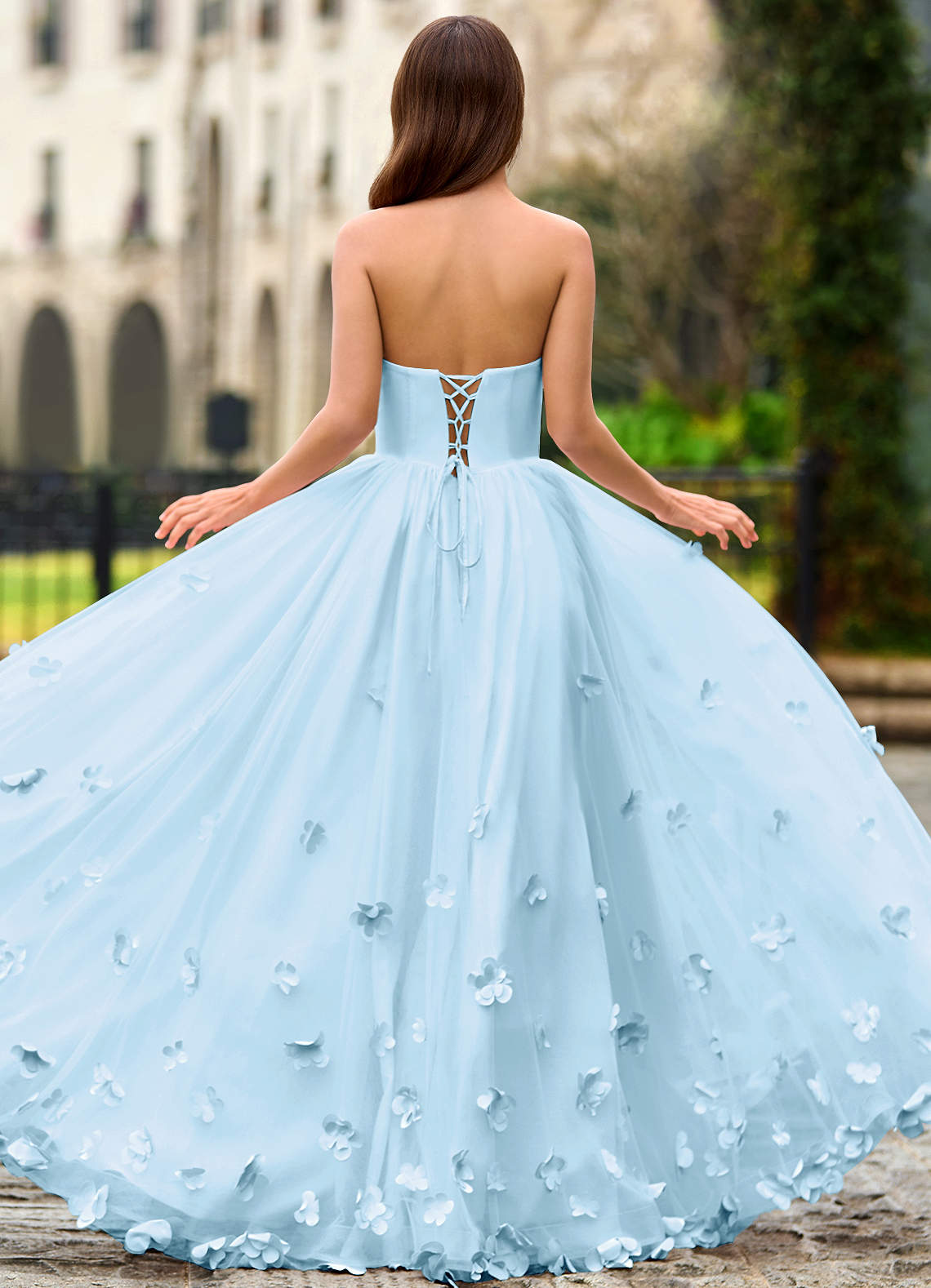 Calliope Sky Blue Flower Blossom Prom Dress