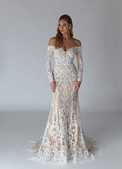 Diamond White Nude A-Line V-Neck Sequins Tulle Dress