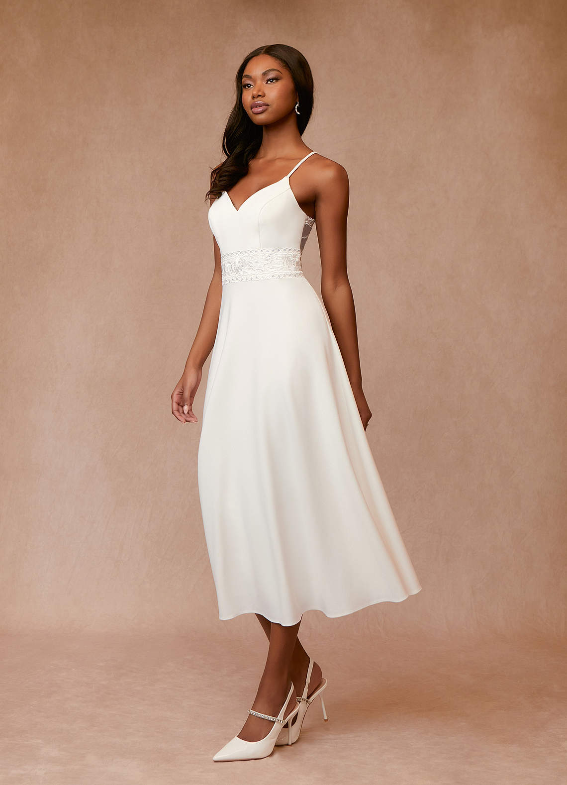 Diamond White A-Line Sequins Stretch Crepe Dress