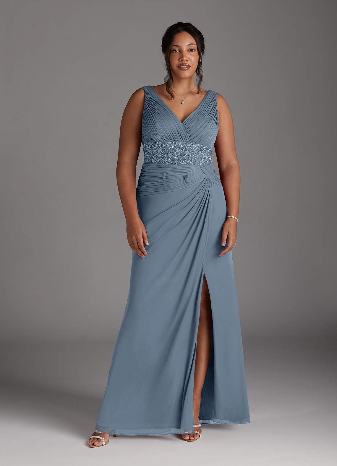 Dusty Blue Mermaid Sequins Mesh Dress
