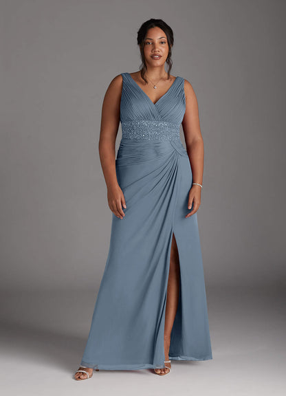 Dusty Blue Mermaid Sequins Mesh Dress