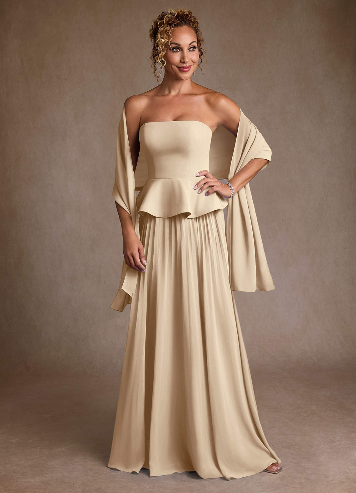 Champagne A-Line Pleated Chiffon Dress