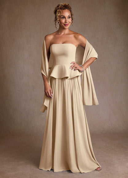 Champagne A-Line Pleated Chiffon Dress