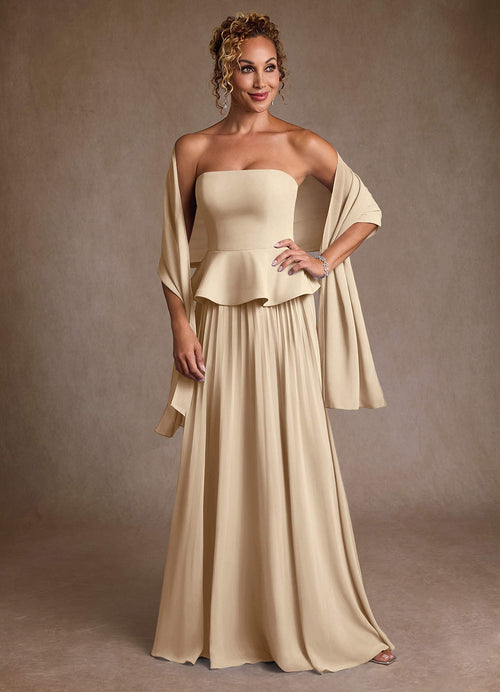 Champagne A-Line Pleated Chiffon Dress