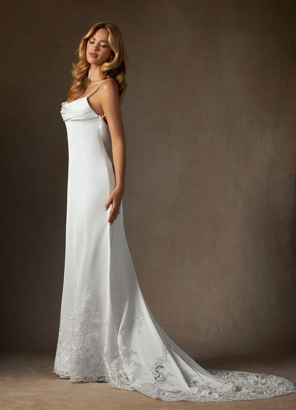 Diamond White Fit and Flare Stretch Satin Dress