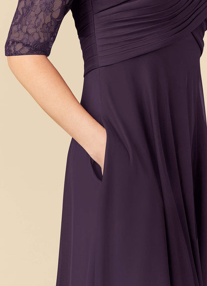 Plum A-Line Lace Dress