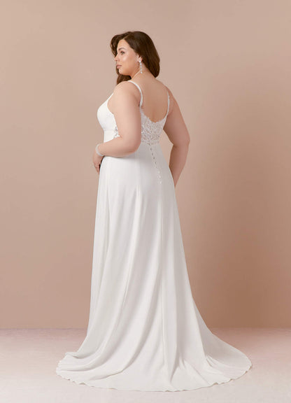 Diamond White A-Line V-Neck Sequins Stretch Crepe Dress
