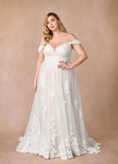 Diamond White A-Line Off the Shoulder Tulle Dress