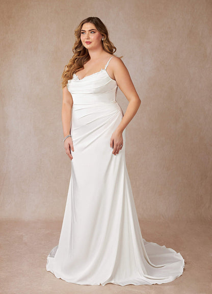 Diamond White Mermaid Sweetheart Sequins Crepe Back Satin Dress