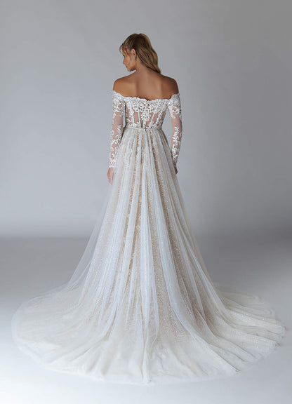 Diamond White Nude A-Line V-Neck Sequins Tulle Dress