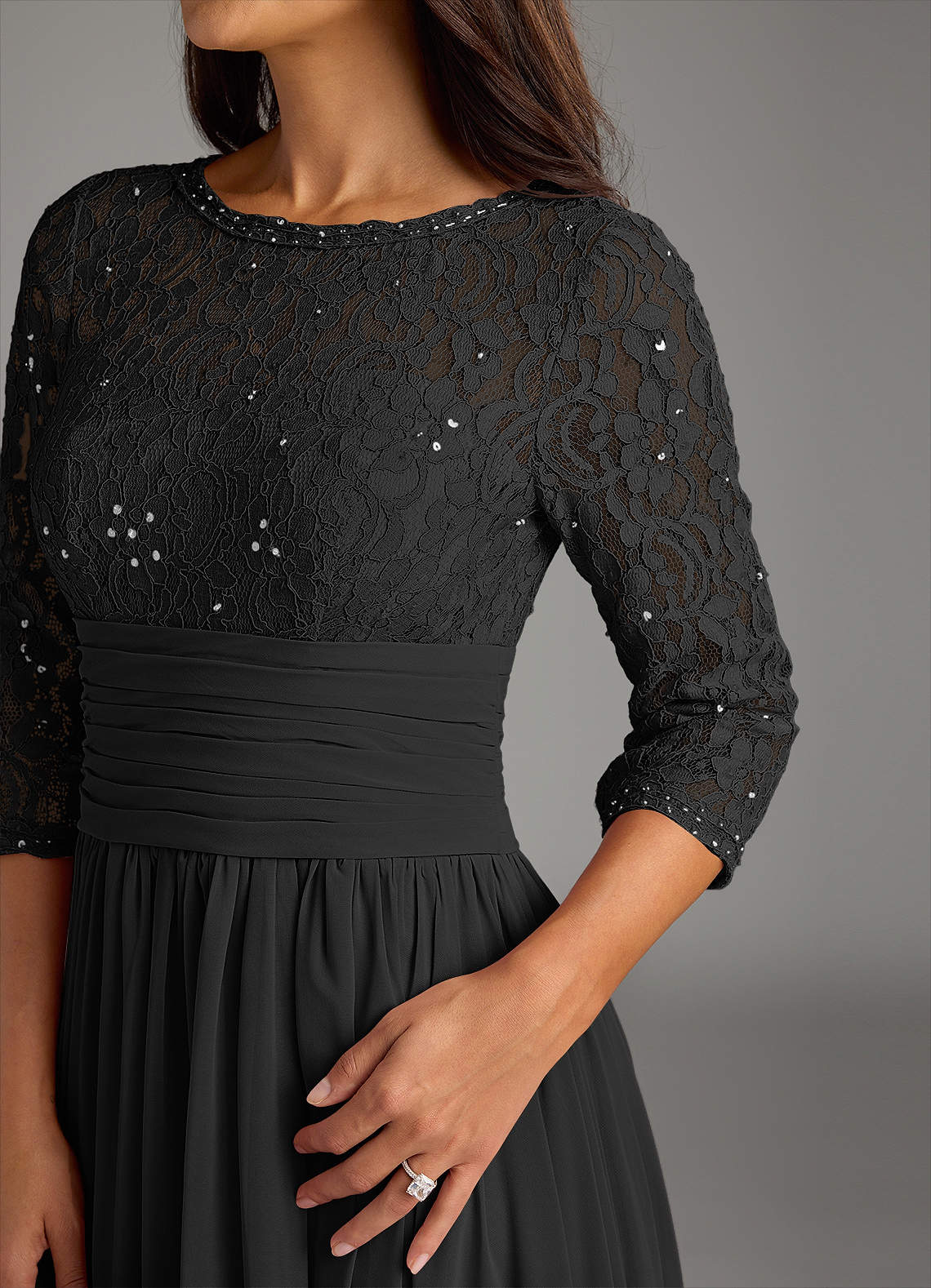 Black A-Line Lace Chiffon Dress