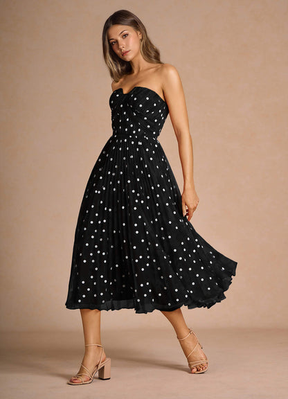 Lyanna Black White Pleated Mini Dress