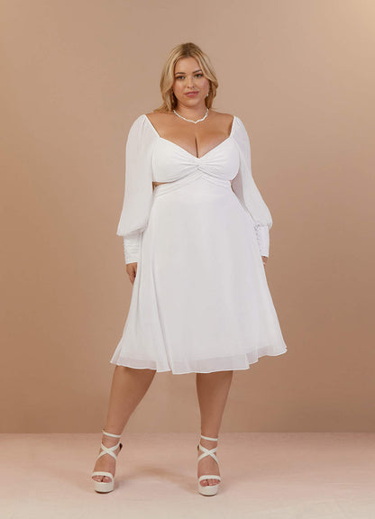 Diamond White A-Line V-Neck Pleated Chiffon Dress