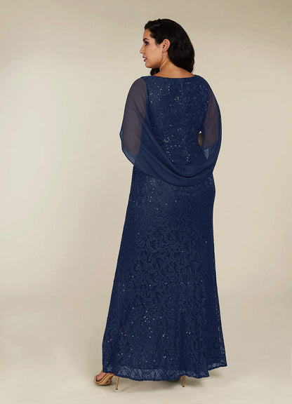 Dark Navy Mermaid V-Neck Sequins Chiffon Dress
