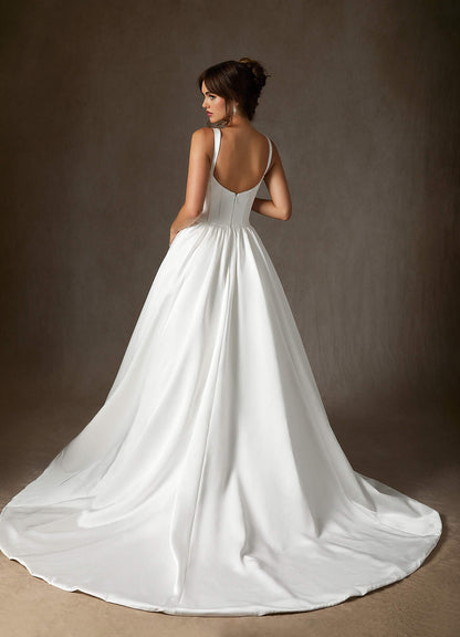 Diamond White Ball-Gown with Pockets Double Faced Satin Dress
