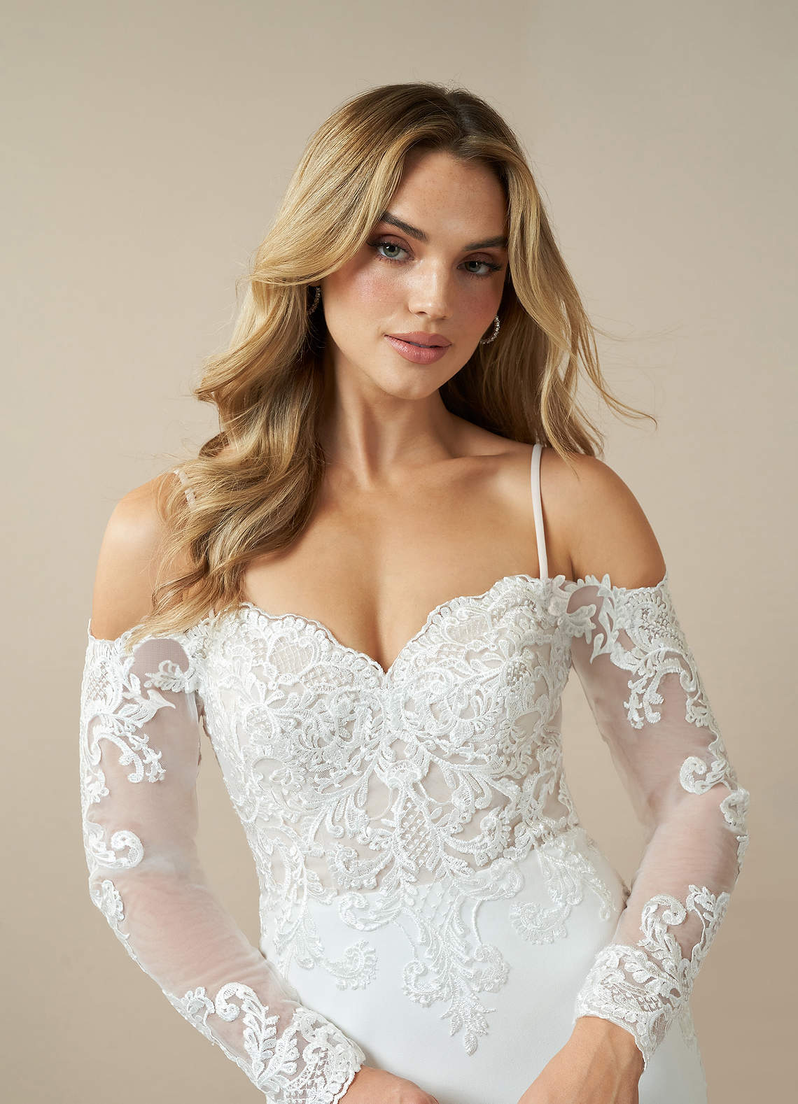 Diamond White Champagne Mermaid Off the Shoulder Stretch Crepe Dress