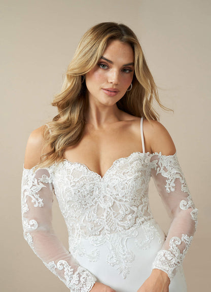 Diamond White Champagne Mermaid Off the Shoulder Stretch Crepe Dress