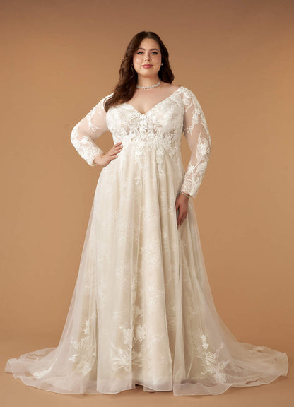 Diamond White Champagne A-Line V-Neck Sequins Tulle Dress