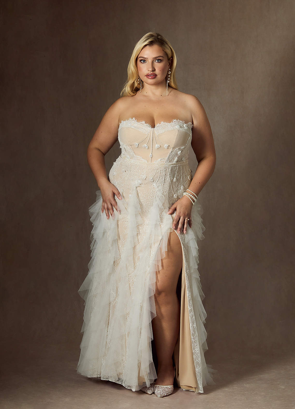 Diamond White Champagne Sheath Sequins Tulle Dress